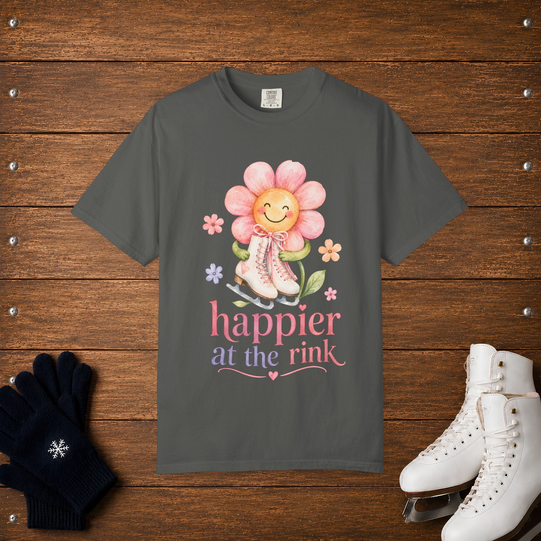 Happier At The Rink- Flower T-Shirt