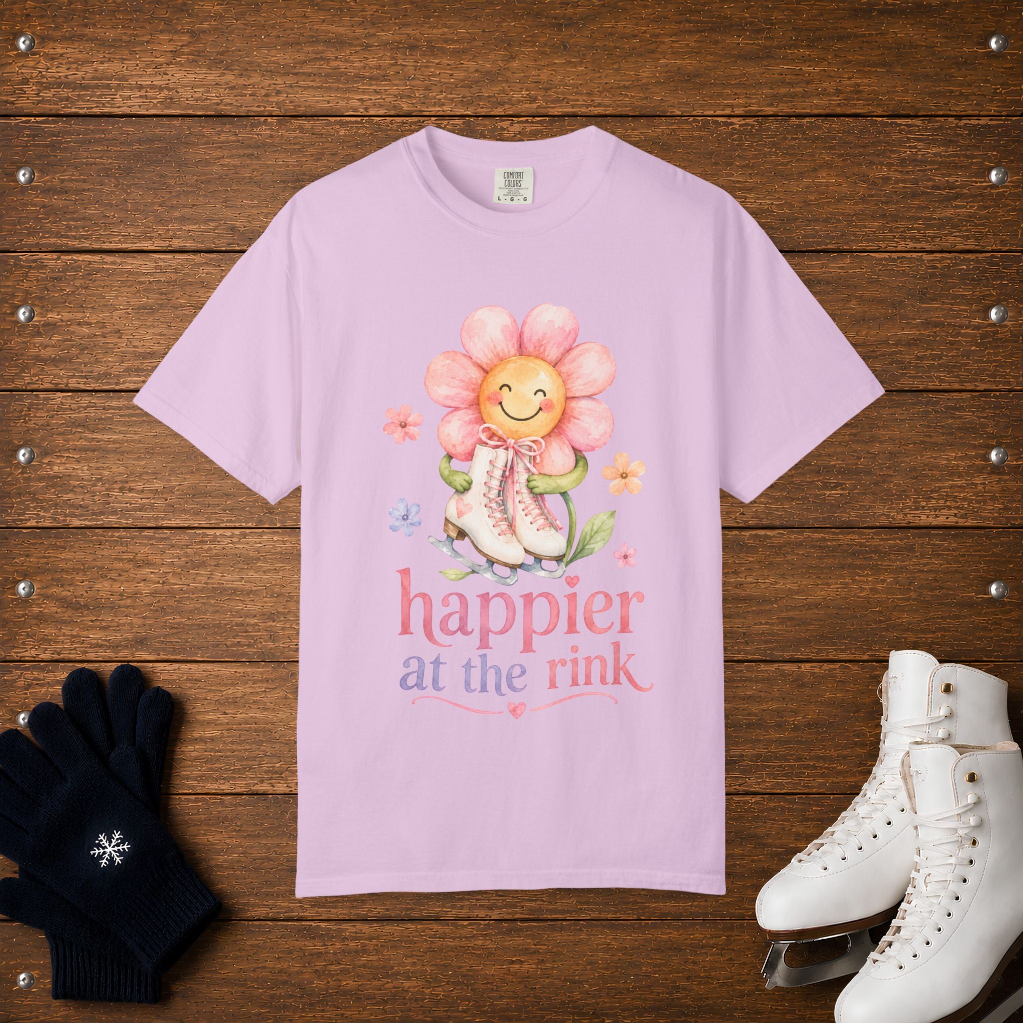 Happier At The Rink- Flower T-Shirt