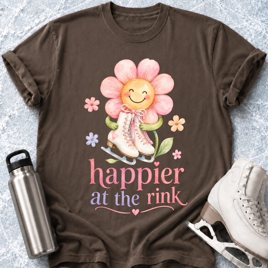 Happier At The Rink- Flower T-Shirt