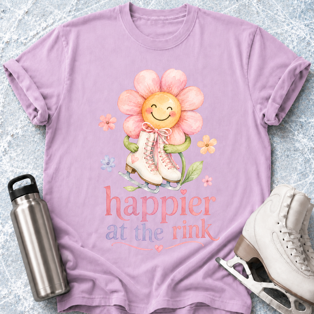 Happier At The Rink- Flower T-Shirt