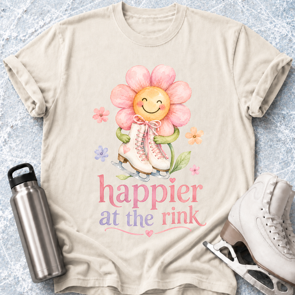 Happier At The Rink- Flower T-Shirt