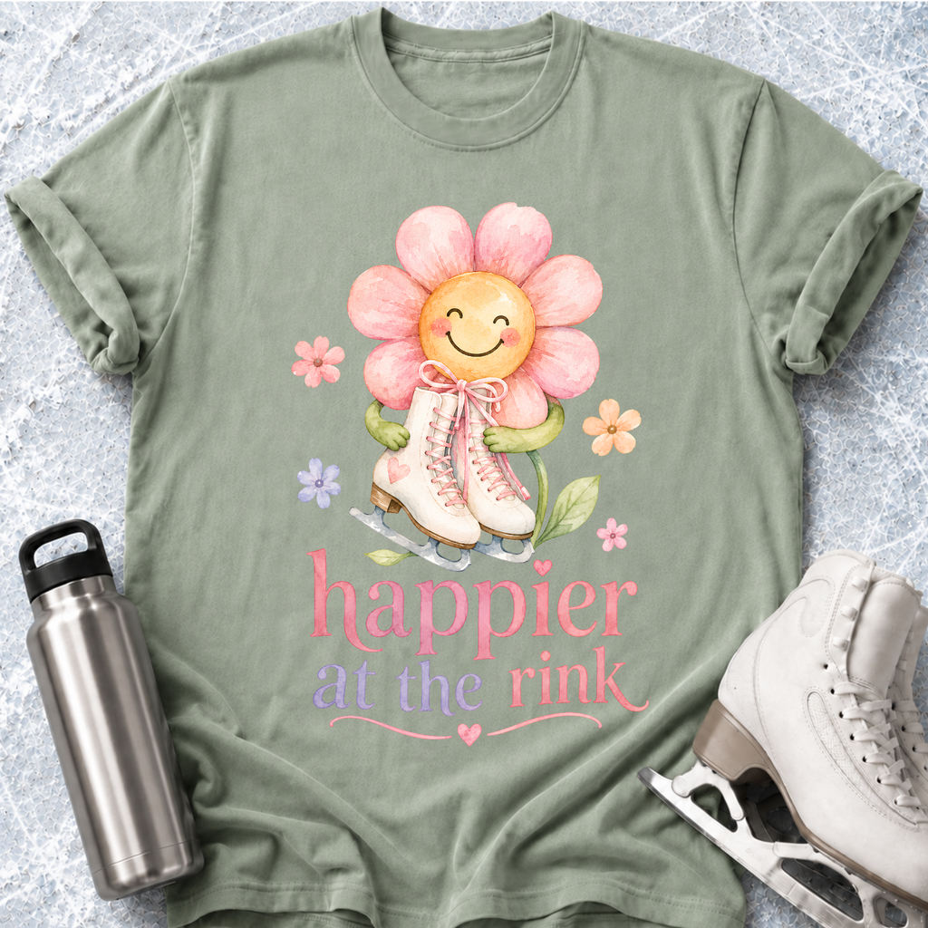 Happier At The Rink- Flower T-Shirt