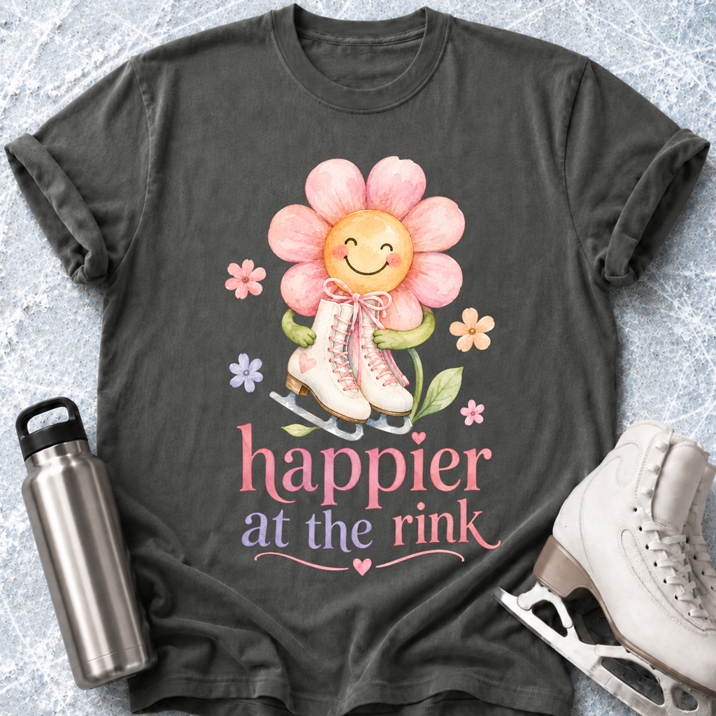 Happier At The Rink- Flower T-Shirt