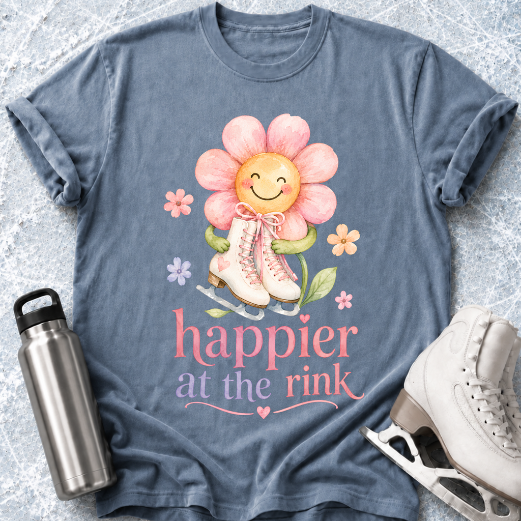 Happier At The Rink- Flower T-Shirt