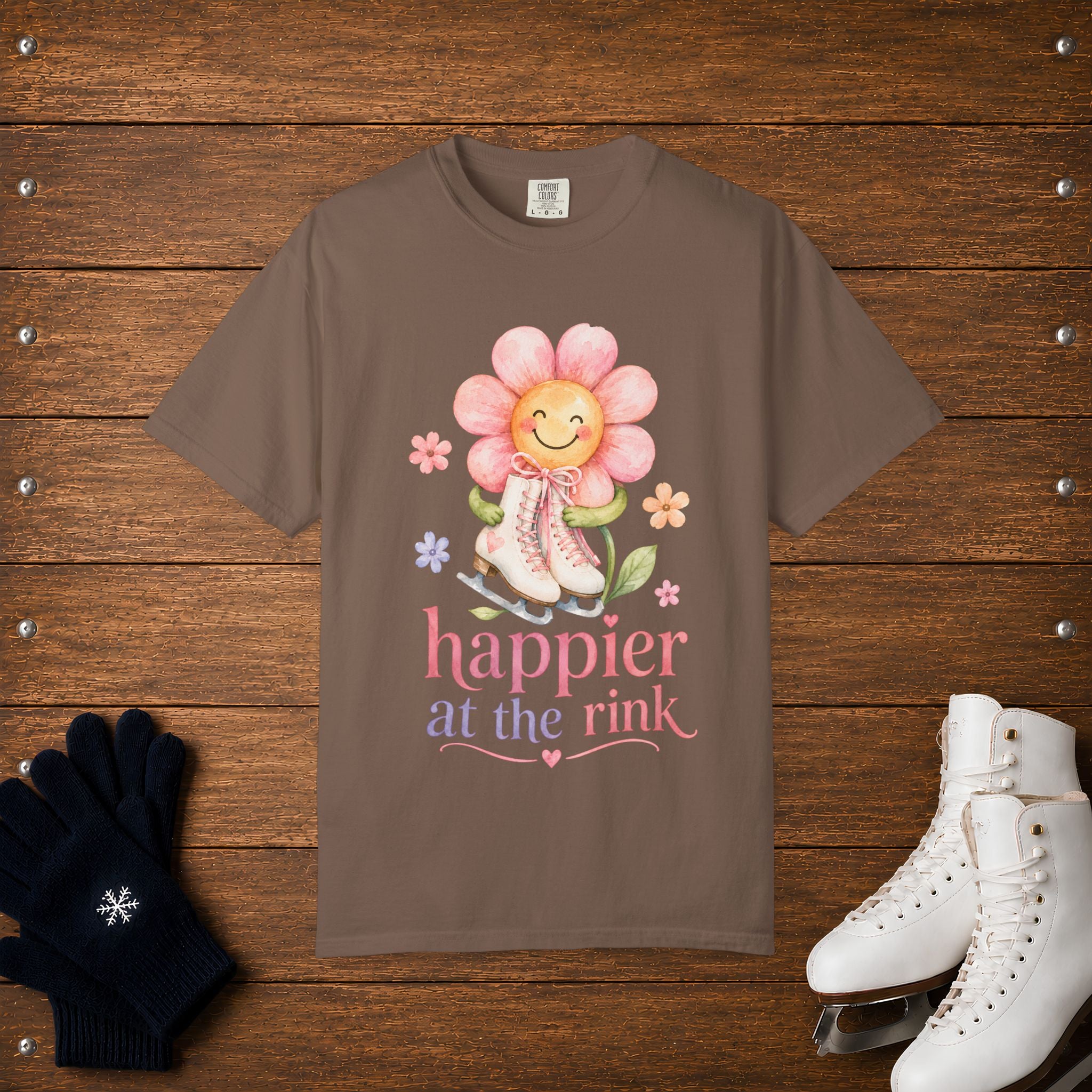 Happier At The Rink- Flower T-Shirt